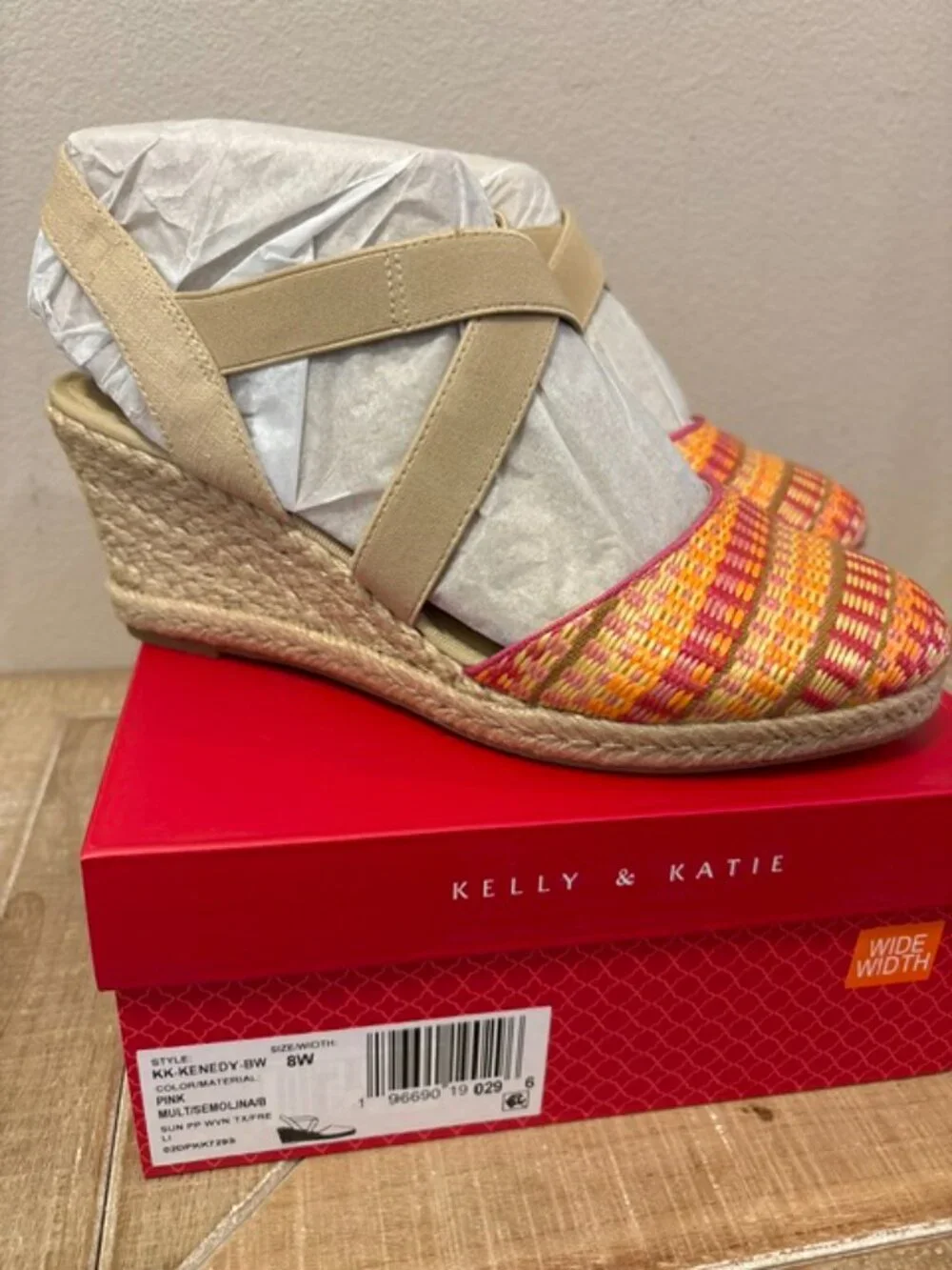 NEW Kelly & Katie Kenedy Espadrille Wedge Sandals Pink Size: Wide Width 8 or 8.5